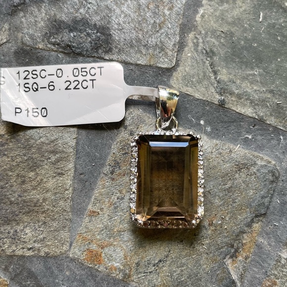 Smokey Quartz 0.22 ct. CZ 0.05 ct. Sterling silver pendant - Picture 5 of 9